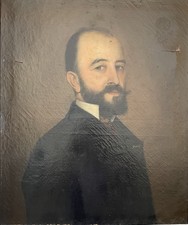 Tableau Huile 75x65 Portrait Auguste REY Poète Félibrige Signé BERNARD 1883