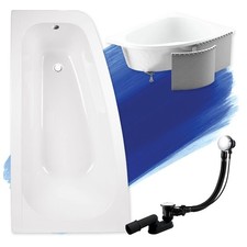 Baignoire Bain d'angle 150x80 Gauche + des panneaux en polystyrène Siphon +pieds