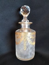 Saint-Louis / Petit flacon à parfum en cristal gravé & doré or / Style Louis XVI