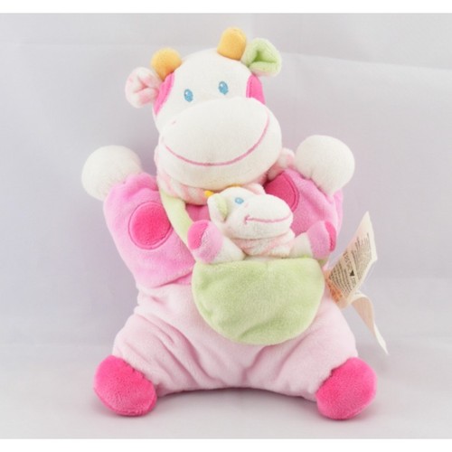 Doudou semi plat - vache, rose