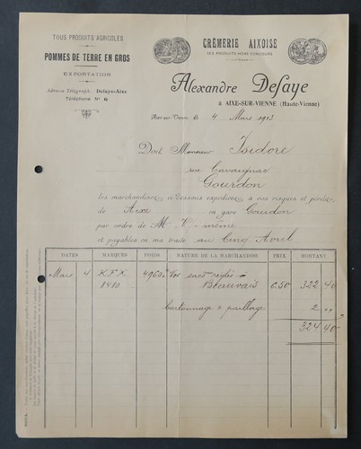 Facture 1913 cremerie aixoise - facture,
