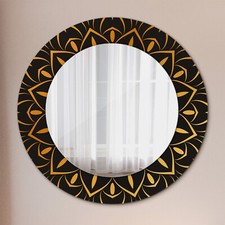 Rond Miroir Décoratif Avec Cadre en Verre avec Motif Imprimé mandala doré