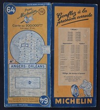 Carte MICHELIN 64 ANGERS ORLEANS 1948 Guide Bibendum pneu tyre map