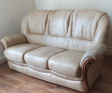 Canapé 3 places 190cm  ossature bois assise simili cuir beige