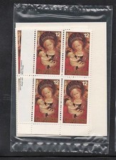 Canada 1978 12 ¢ Tampon #773 Noël Tableaux Scellé 4 Inscription Plaque Bloc