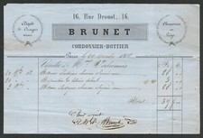 Facture. Brunet. Cordonnier-Bottier. 1862. Paris