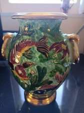 VASE CERDAZUR NUMÉROTÉ EN CÉRAMIQUE DÉCORS POISSONS POLYCHROME MONACO VINTAGE