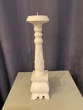 GRAND BOUGEOIR DE TABLE CHANDELIER EN BOIS PATINE BLANC POUR BOUGIE RONDE