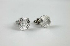 TRES JOLIE ANCIENNE PAIRE BOUTON DE MANCHETTE - CARRÉ MÉTAL ARGENTÉ GRAVÉ - 18mm