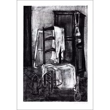 MINAUX André - Lithographie originale "Nature morte à la chaise" 56x38cm - 1970