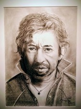 TABLEAU - DESSIN mixte mine et fusain signé de Serge Gainsbourg 