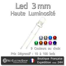 Led 3mm Haute Luminosité, 9 couleurs au choix (mélange possible), 10 à 100 Leds