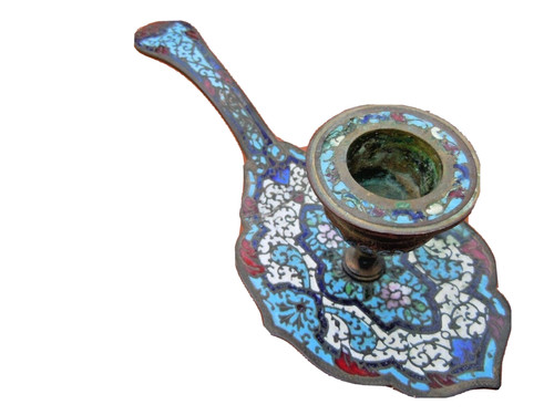 Bougeoir main bronze emaux