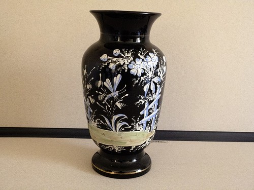 Vase noir décor fleurs - vase,
