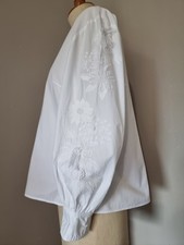 H&M : BLOUSE BLANCHE MANCHES BRODÉES EMBROIDERY BRODERIES SHIRT BLUSE 