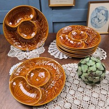 Sublime lot de 8 assiettes à artichaut vintage barbotine Sicla Portugal Ø 25 cm