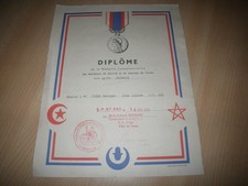 Diplôme médaille commémorative des opérations et maintien de l'ordre en Algérie