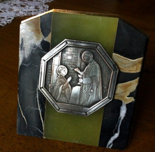 CADRE a poser  RELIGIEUX  médaillon métal argenté/marbre St Louis de Gonzague