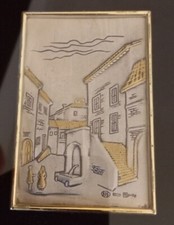 TABLEAU PAYSAGE ARGENT 925 ET OR 18/ 24 CARATS  ARTISANAT TOLEDE