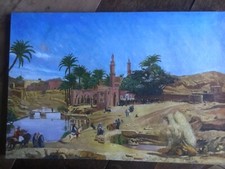 Huile sur toile paysage orientaliste animé