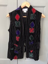 Gilet Sans Manche En Velours Noir Brodé Femme TU Jeff Gallano