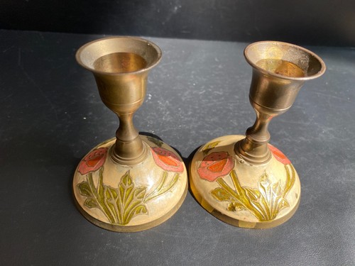 Paire bougeoirs laiton vintage - laiton,