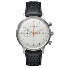 Akerfalk Chronographe Mécanique Hybride Quartz Cuir Noir Blanc Montre Homme