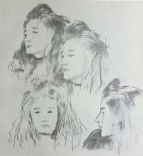 Paul-César HELLEU : Les lionnes, Jeunes filles au longs cheveux, GRAVURE, 1913