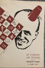 MENU DU CORNET 419 EME DINER PRESIDE PAR CHARLES DUBIN 1957