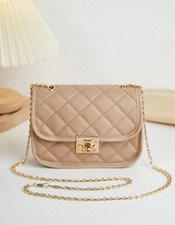 Sac Beige A Bandoulière A Rabat A Carreaux Matelassé Femme Simili Cuir Chaîne Or