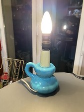 lampe vintage en céramique émaillée bleue et jaune pastel chevet table anse