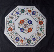 18 " Marbre Côté / Fin Table Top Demi Précieux Incrustation Pierres Art