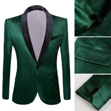 Homme Velours Vert Smoking Veste Costume Fête Habillé Blazer Bal Manteau Haut