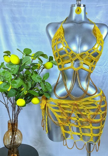 Handmade yellow crochet halter - yellow,