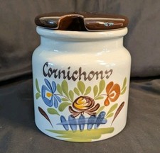 Pot à Cornichons en Faïence de Dreves, décor Chaumière Peint à la main Signé GF