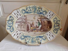 Géo MARTEL (1872-1942) plat ovale faïence de Desvres scène de genre et satyres