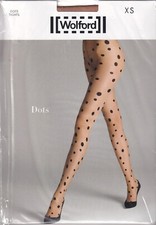 Collant WOLFORD DOTS coloris Gobi/Black. Taille XS. Fashion tights.