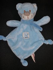 doudou plat 3 noeuds chat ours bleu écharpe NICOTOY (7 dispo)