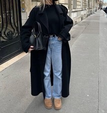 Manteau long noir femme élégant hiver taille unique chaud et stylé disponible
