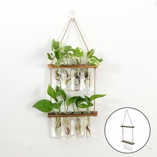 Terrarium de jardinière suspendu avec support en bois, tube à essai vase à
