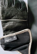 Magnifiques gants en cuir d'agneau AGNÉS B noir et argent doublés soie T 6,5