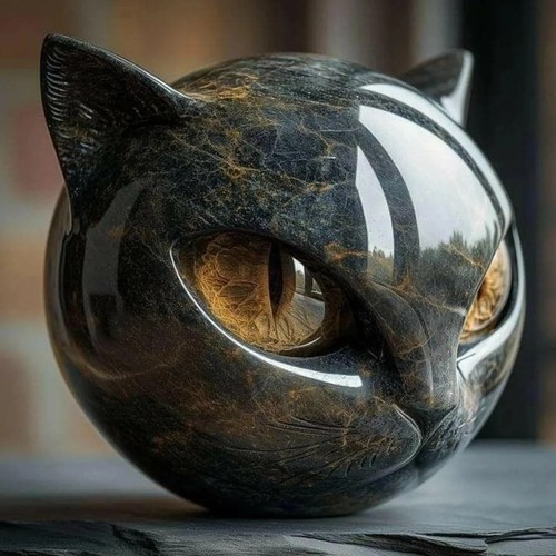 Statue chat noir effet marbre - statue,