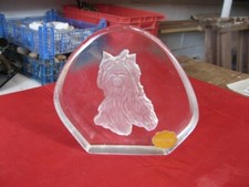 ++"516.3" PRESSE PAPIER DE BUREAU EN CRISTAL DE BAVIERE DECOR DE CHIEN YORKSHIRE