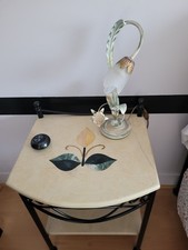 Chevet  fer forgé  et très joli plateau marbre marqueté