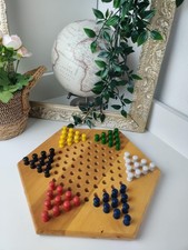 Jeu de Dames Chinoises en Bois - Plateau Hexagonal - Complet avec Billes / Pions