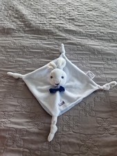 DOUDOU PLAT PICOT LAPIN BLEU NOEUD PAPILLON dessous bleu CARRE - ETAT NEUF