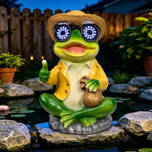 Solar frog statue with - solar,