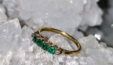 Bague ancienne - alliance vintage - émeraude - diamants véritable - 18k