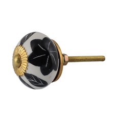 Bouton de meuble en céramique Poignée de porte Fleur 09 noir et blanc