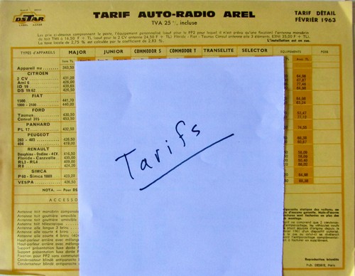 1963 auto radio arel tarif - auto,